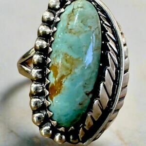 Turquoise leaf design, Native American style southwestern ring size 7